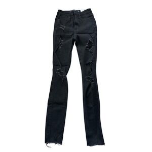 Hollister Womens Black Ripped Distressed High Rise‎ Jeans